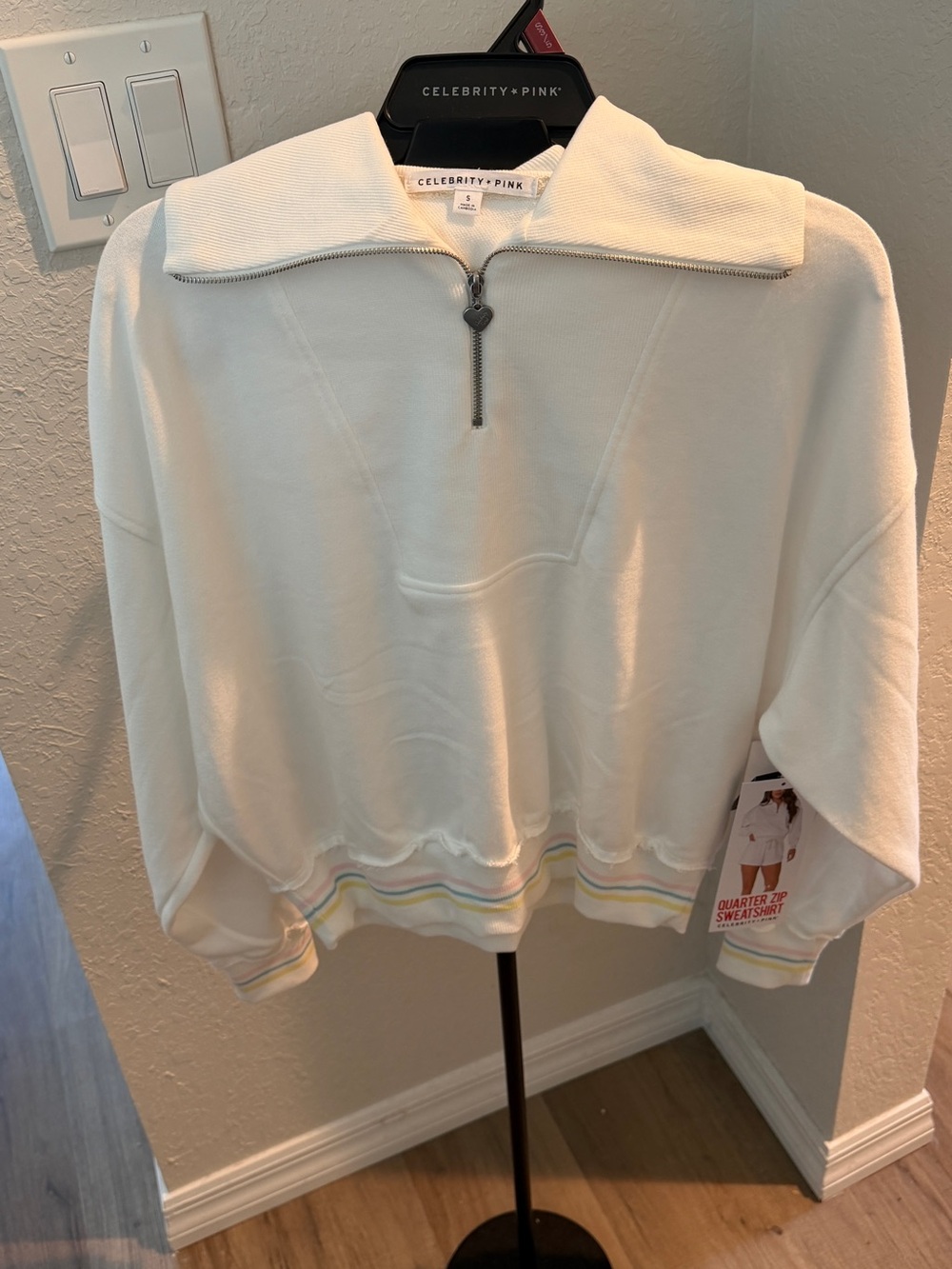 Celebrity Pink Cream Quarter-Zip Sweatshirt with Pastel Trim